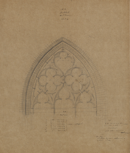 216909 Afbeelding van het ontwerp voor het oostelijke venster met tracering van het zuidertransept in de Jacobikerk te ...